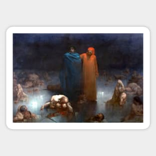 Dante and Virgil in the Ninth Circle of Hell - Gustave Dore Sticker